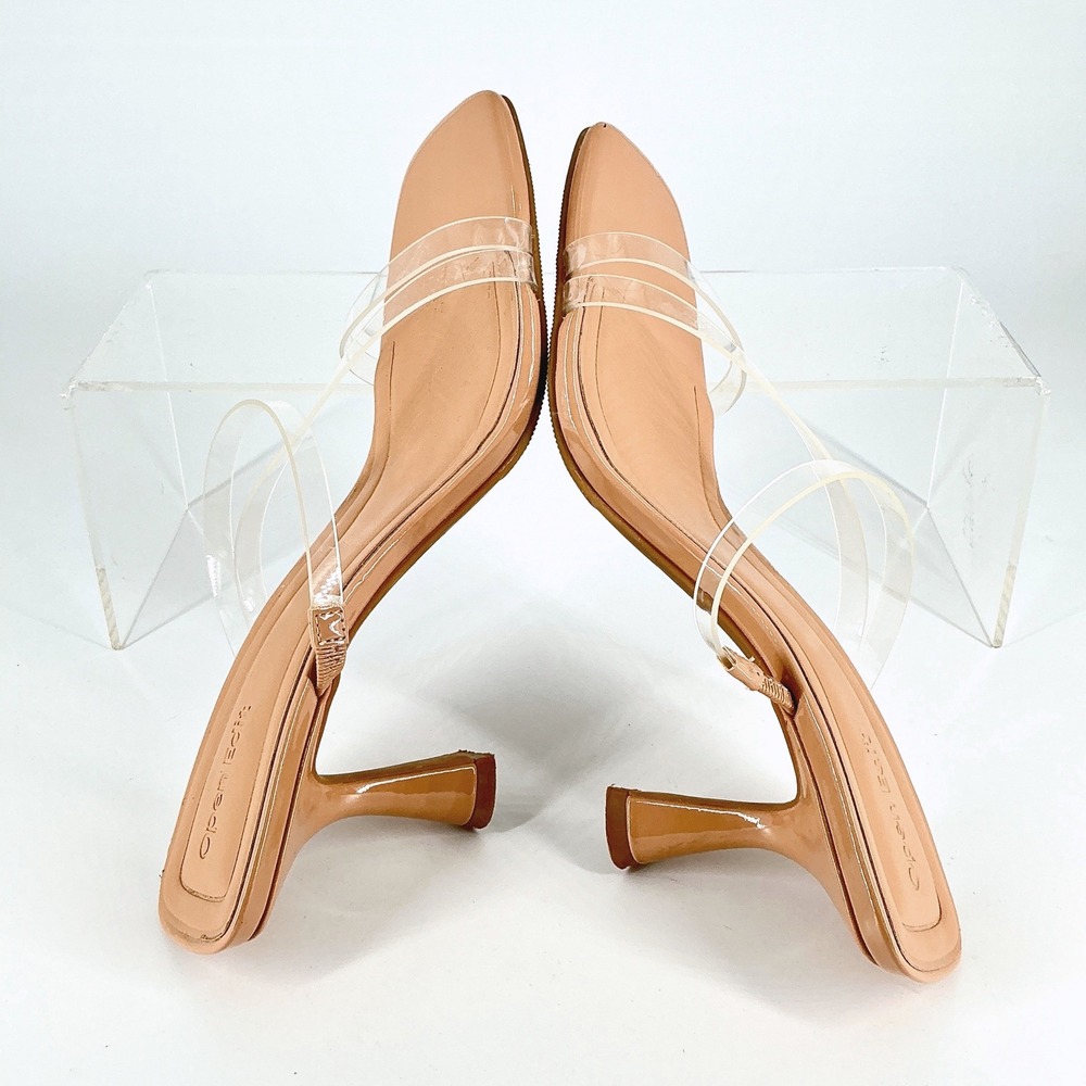 Open Edit Size 7.5 Tan Nude Clear Strappy Kitten‎ Heel Slide Sandals Tawney - Picture 10 of 14